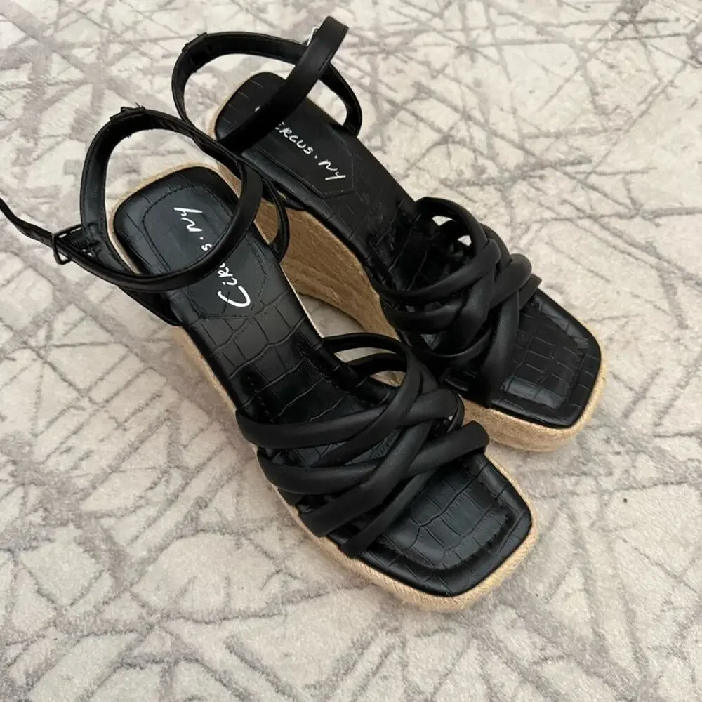Circus NY by Sam Edelman Irene Espadrille Platform Wedge Sandals Size 8 Black